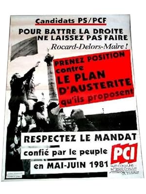 Affiche des années 80 - Pour battre la droite ne laissez pas faire - Rocard- Delors -Maire - pren...