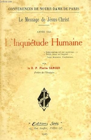 Seller image for LE MESSAGE DE JESUS-CHRIST, ANNEE 1925, L'INQUIETUDE HUMAINE for sale by Le-Livre