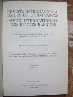 REVISTA INTERNACIONAL DE LOS ESTUDIOS VASCOS. TOMO XII