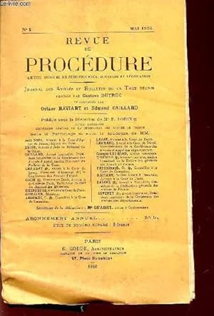 Bild des Verkufers fr REVUE DE PROCEDURE - N5 - MAI 1926 / JOURNAL DES AVOUES ET BULLETIN DE LA TAXTE REUNIS. zum Verkauf von Le-Livre