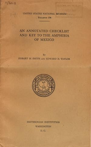 Imagen del vendedor de An annotated checklist and key to the amphibia of Mexico. a la venta por Andrew Isles Natural History Books