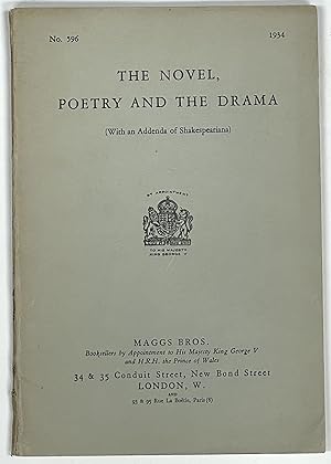 The NOVEL, POETRY And The DRAMA (With an Addenda of Shakespeariana). Catalogue #596