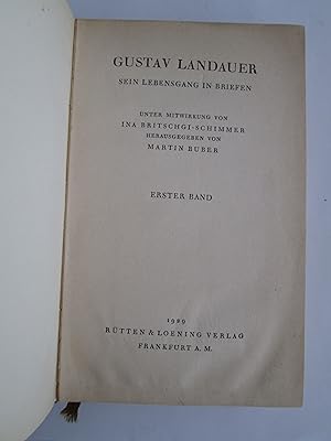 Seller image for Gustav Landauer : sein Lebensgang in Briefen : Erster Band [publisher's corrected copy] for sale by Expatriate Bookshop of Denmark