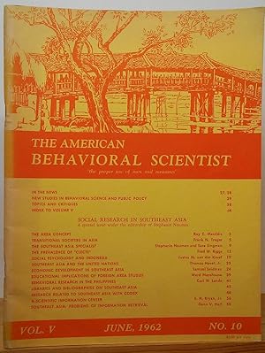 Bild des Verkufers fr The American Behavioral Scientist: Social Research in Southeast Asia, Vol. V, No. 10, June, 1962 zum Verkauf von Stephen Peterson, Bookseller