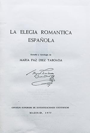 Imagen del vendedor de La elega romntica espaola: estudio y antologa. a la venta por Jack Baldwin Rare Books