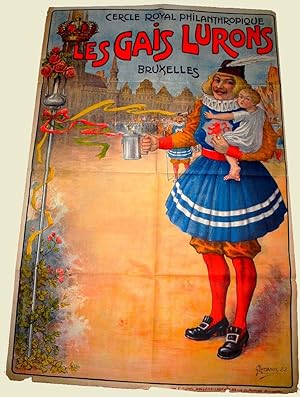 Bild des Verkufers fr Affiche lithographie en couleurs signe G. ROMBAUX- Socit Royale Philanthropique - Les Gais lurons - Bruxelle - zum Verkauf von JOIE DE LIRE