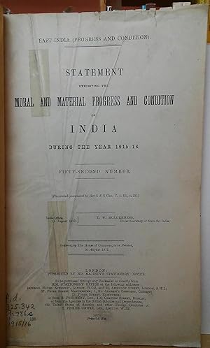 Statement Exhibiting the Moral and Material Progress and Condition of India During the Year 1915-...