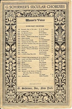 Image du vendeur pour G. Schirmer's Secular Choruses : Sylvia (7008) for Chorus of Women's Voices mis en vente par Squirrel Away Books