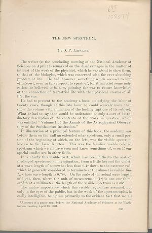 Image du vendeur pour The New Spectrum".disbound from Annual Report of the Board of Regents of the Smithsonian Institution.for the Year Ending June 30, 1900 mis en vente par Dorley House Books, Inc.