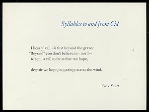 Seller image for [Broadside]: Syllables to and from Cid for sale by Between the Covers-Rare Books, Inc. ABAA