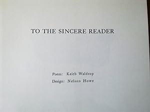 Imagen del vendedor de To The Sincere Reader a la venta por Bookenastics