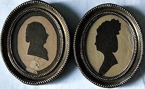 Seller image for Two Silhouette Portraits. Two silhouette portraits, cut from dark silk and mounted on an off-white oval background. for sale by John Price Antiquarian Books, ABA, ILAB