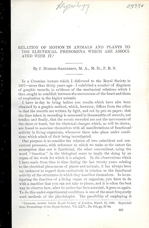 Image du vendeur pour RELATION OF MOTION IN ANIMALS AND PLANTS TO THE ELECTRICAL PHENOMENA WHICH ARE ASSOCIATED WITH IT. mis en vente par Legacy Books