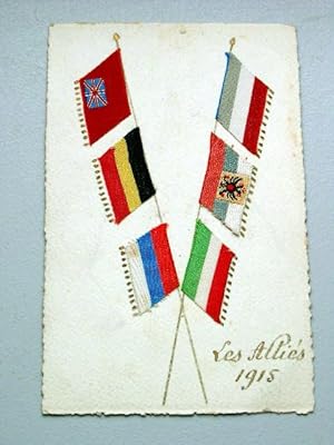 Carte postale réalisée entierement à la main représentant les drapeaux Alliées ( Les drapeaux son...