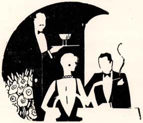 Seller image for Glamorous couple being served cocktails. for sale by Wittenborn Art Books