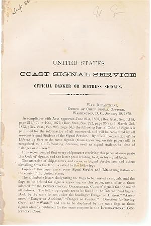 United States Coast Signal Service. Official Danger or Distress Signals.