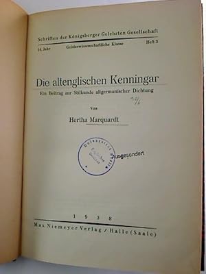 Die altenglischen Kenningar. - Ein Beitrag zur Stilkunde altgermanischer Dichtung.