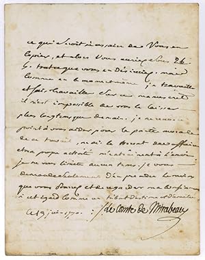 Image du vendeur pour Letter signed ("Le Comte de Mirabeau"). mis en vente par Antiquariat INLIBRIS Gilhofer Nfg. GmbH