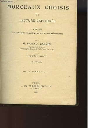 Seller image for MORCEAUX CHOISIS ET LECTURE EXPLIQUEE DU BREVET ELEMENTAIRE for sale by Le-Livre