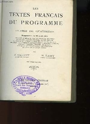 Seller image for LES TEXTES FRANCAIS DU PROGRAMME CLASSE DE QUATRIEME for sale by Le-Livre