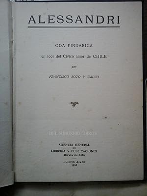 Immagine del venditore per Alessandri: Oda Pindrica en loor del Cvico Amor de Chile venduto da DEL SUBURBIO  LIBROS- VENTA PARTICULAR