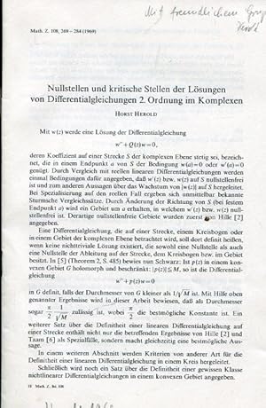 Nullstellen und kritische Stellen der Lösungen von Differentialgleichungen 2. Ordnung in Komplexen.