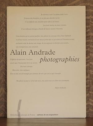 Bild des Verkufers fr ALAIN ANDRADE - PHOTOGRAPHIES Cahiers d'une Exposition - Bibliotheque Nationale de France zum Verkauf von Andre Strong Bookseller