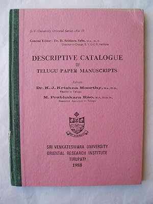 Seller image for Descriptive Catalogue of Telugu Paper Manuscripts for sale by Expatriate Bookshop of Denmark