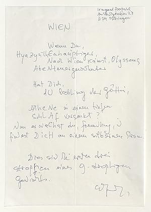 Bild des Verkufers fr Eigenh. Gedichtmanuskript (10 Zeilen) mit U. zum Verkauf von Eberhard Kstler Autographen&Bcher oHG