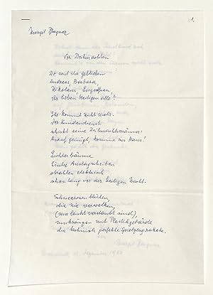 Bild des Verkufers fr Eigenh. Gedichtmanuskript (30 Zeilen) mit U. zum Verkauf von Eberhard Kstler Autographen&Bcher oHG