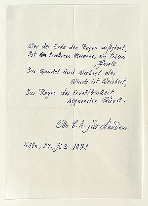 Seller image for Eigenh. Gedichtmanuskript (4 Zeilen) mit U. for sale by Eberhard Kstler Autographen&Bcher oHG