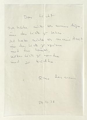 Imagen del vendedor de Eigenh. Gedichtmanuskript (7 Zeilen) mit U. a la venta por Eberhard Kstler Autographen&Bcher oHG