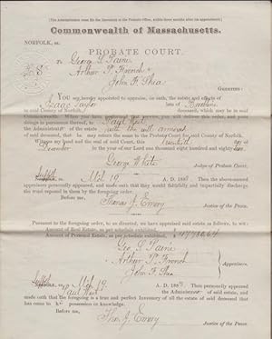 Documents Legal (Administrator's Inventory): Commonwealth of Massachusetts, Norfolk ss., Probate ...