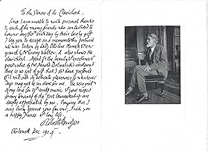 Image du vendeur pour Printed copy of letter from the Poet Laureate Robert Bridges, headed 'To the Donors of the Clavichord', in facsimile of his handwriting, with collotype print of photographic portrait of Bridges, seated at the instrument, by Lady Ottoline Morrell. mis en vente par Richard M. Ford Ltd