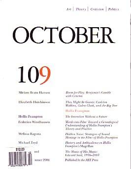 Immagine del venditore per OCTOBER 109: ART/ THEORY/ CRITICISM/ POLITICS - SUMMER 2004 venduto da Arcana: Books on the Arts