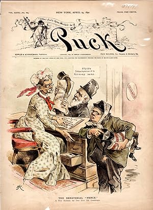Seller image for PRINT: The Senatorial Fence".engraving from Puck Humorous Weekly, April 23, 1890 for sale by Dorley House Books, Inc.