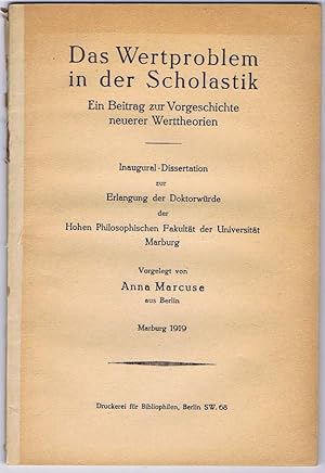 Das Wertproblem der Scholastik. Ein Beitrag zur Vorgeschichte neuerer Werttheorien.