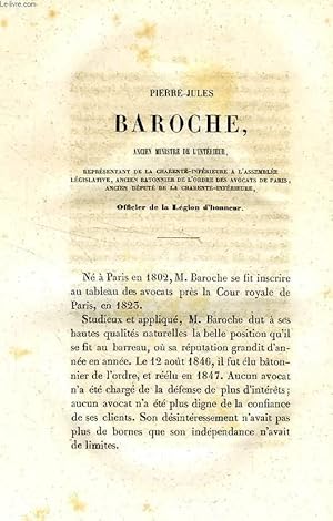 Image du vendeur pour PIERRE-JULES BAROCHE, ANCEIN MINISTRE DE L'INTERIEUR, REPRESENTANT DE LA CHARENTE-INFERIEURE A L'ASSEMBLEE LEGISLATIVE, ANCIEN BATONNIER DE L'ORDRE DES AVOCATS DE PARIS, ANCIEN DE PUTE DE LA CHARENTE-INF., OFFICIER DE LA LEGION D'HONNEUR mis en vente par Le-Livre