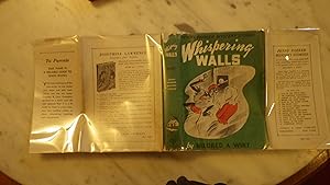 Seller image for Whispering Walls, Volume# 15 in the 16 volume Penny Parker Mystery series in Green Color Dustjacket of Weird Person WEARING Red Headscarf & Red Necklace with Her Arm Upstretched to Penny who has Long Hair & Red Top standing near a safe for sale by Bluff Park Rare Books