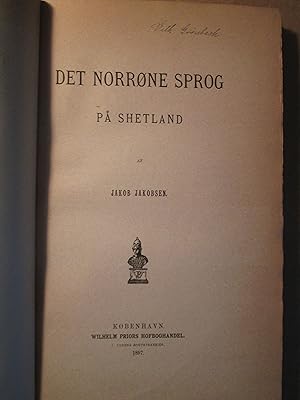 Seller image for Det norrne sprog p Shetland for sale by Expatriate Bookshop of Denmark