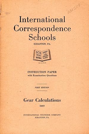 Image du vendeur pour Gear Calculations: Instruction Paper with Examination Questions (#1669)) mis en vente par Dorley House Books, Inc.