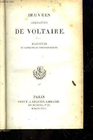 Image du vendeur pour Oeuvres compltes de Voltaire. TOME 35 : Dialogues et Entretiens Philosophiques mis en vente par Le-Livre