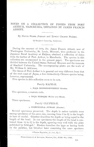 Bild des Verkufers fr NOTES ON A COLLECTION OF FISHES FROM PORT ARTHUR, MANCHURIA, OBTAINED BY JAMES FRANCIS ABBOTT. zum Verkauf von Legacy Books