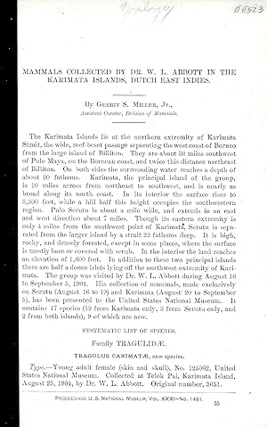 Imagen del vendedor de MAMMALS COLLECTED BY DR. W. L. ABBOTT IN THE KARIMATA ISLANDS, DUTCH EAST INDIES. a la venta por Legacy Books