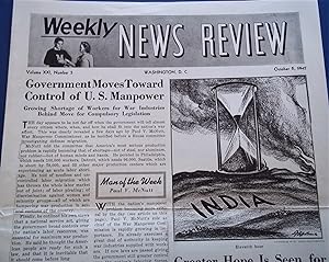 Immagine del venditore per Weekly News Review (October 5, 1942) Headline Articles: Government Moves Toward Control of U.S. Manpower, and Greater Hope Is Seen for Settlement of India Issue venduto da Bloomsbury Books