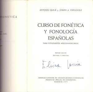 Bild des Verkufers fr CURSO DE FONETICA Y FONOLOGIA ESPAOLAS (para estudiantes y angloamericanos) zum Verkauf von Libreria 7 Soles