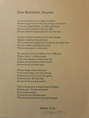 Dear Bernadette, Sequoias (Signed Broadside Poem)