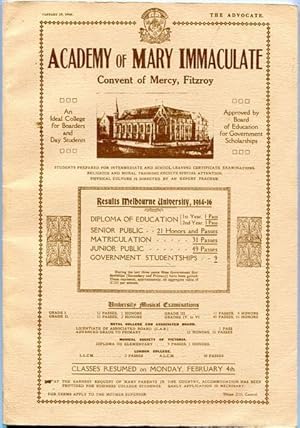 Immagine del venditore per Academy of Mary Immaculate. Convent of Mercy, Fitzroy. Glimpses of the Past: Academy 1857-1982. venduto da Time Booksellers