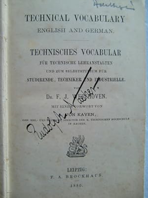 Technical Vocabulary English and German für Technische Lehranstalten und zum Selbststudium für St...