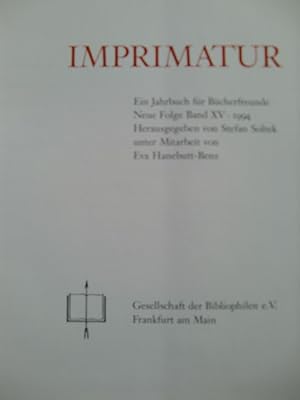 Bild des Verkufers fr Imprimatur. Ein Jahrbuch fr Bcherfreunde Neue Folge XV zum Verkauf von Herr Klaus Dieter Boettcher